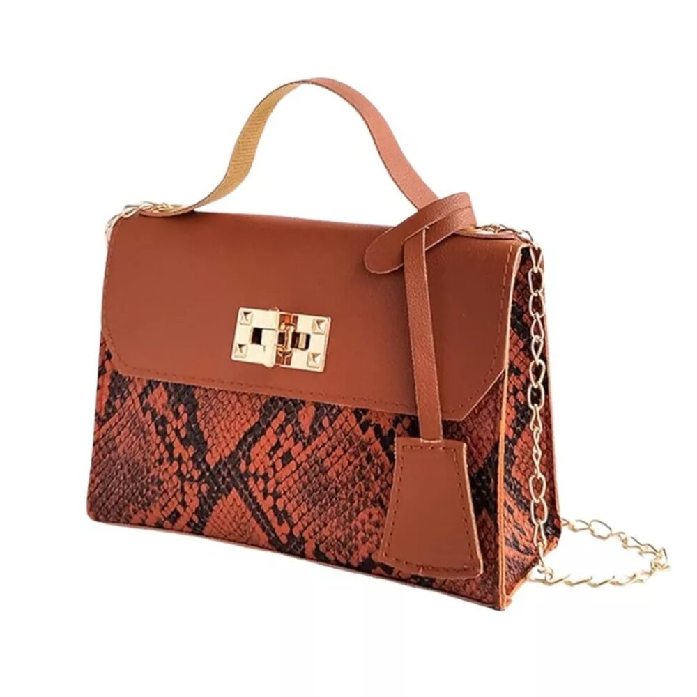 Brown Snake Print Crossbody Handbag Boutique Style chic